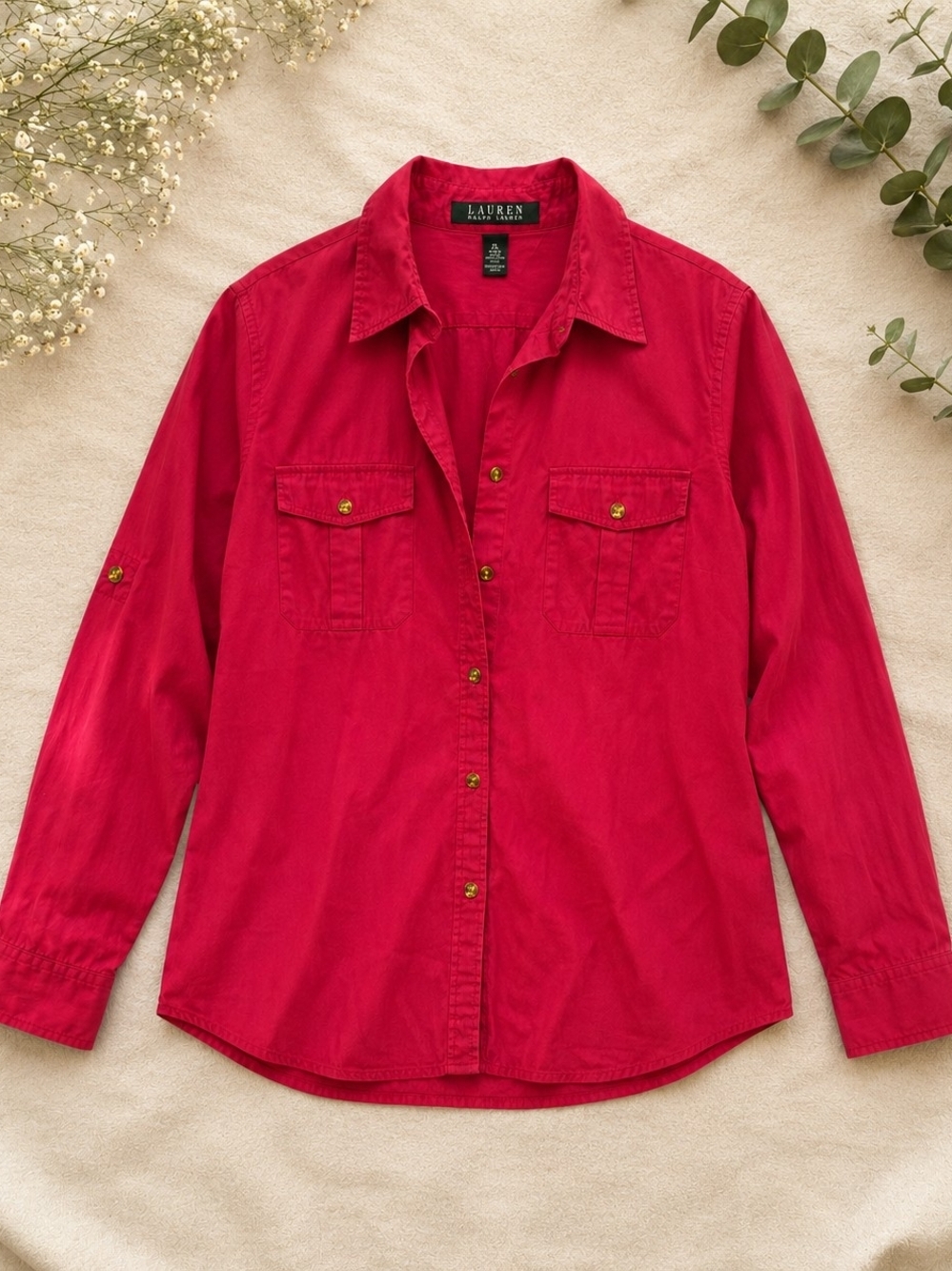 Lauren Ralph Lauren Red Utility Button Front Shirt XL